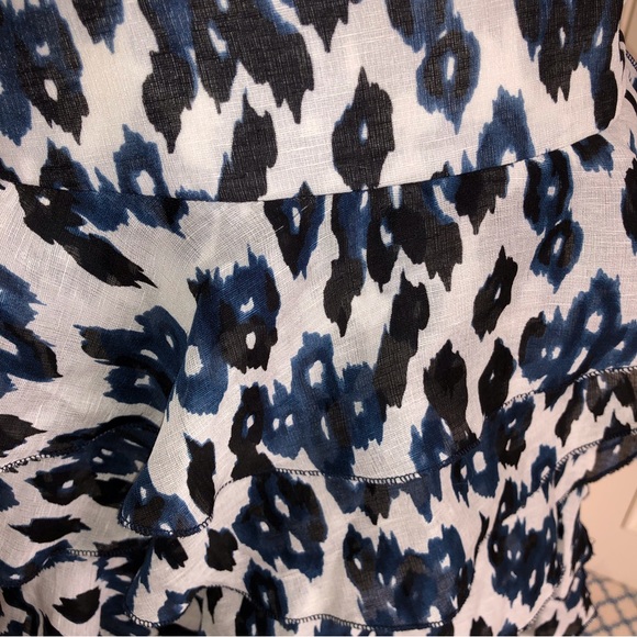 Worth Collection Blue, Black, and White Ikat Ruffled Skirt Size 8 - Picture 5 of 10